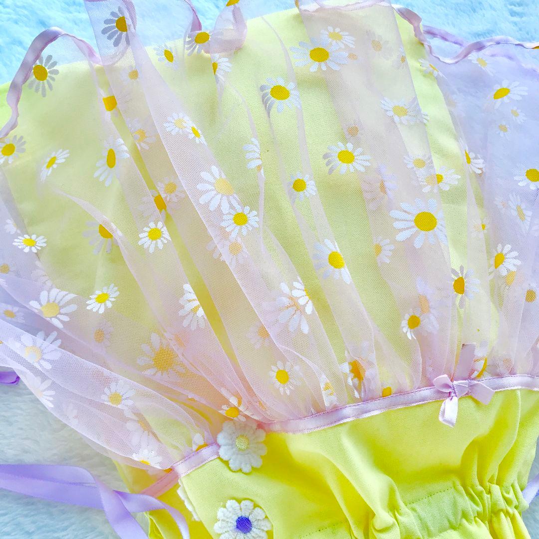 お花いっぱい　プリンセスお着替え袋　ふわふわドレス紫パープルイエロー黄色