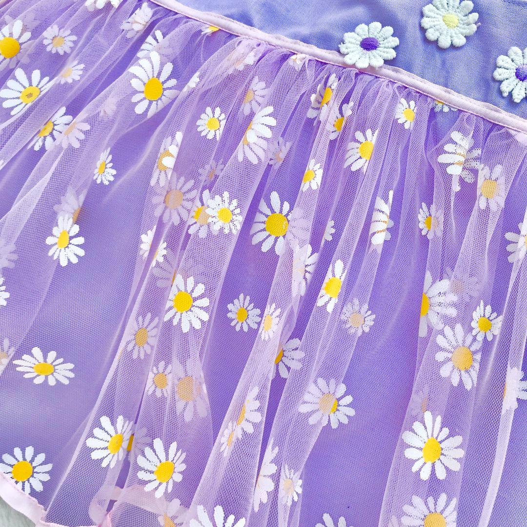 お花いっぱい　プリンセスお着替え袋　ふわふわドレス紫パープルイエロー黄色