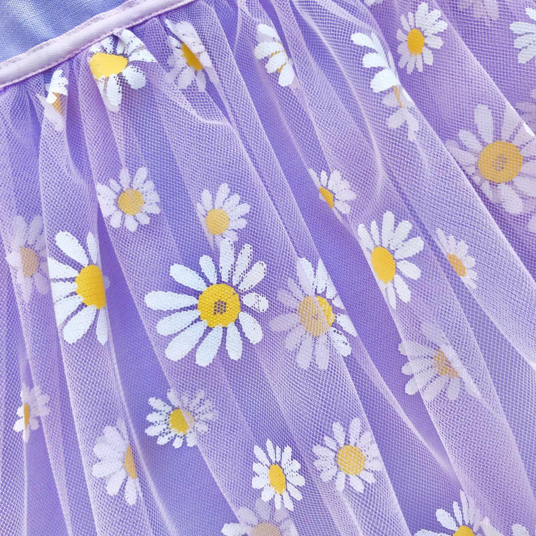 お花いっぱい　プリンセスお着替え袋　ふわふわドレス紫パープルイエロー黄色