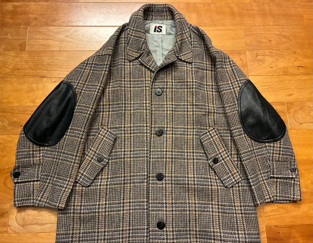 希少　I.S. イッセイミヤケ チェック柄 ウールコート エルボーパッチ　M