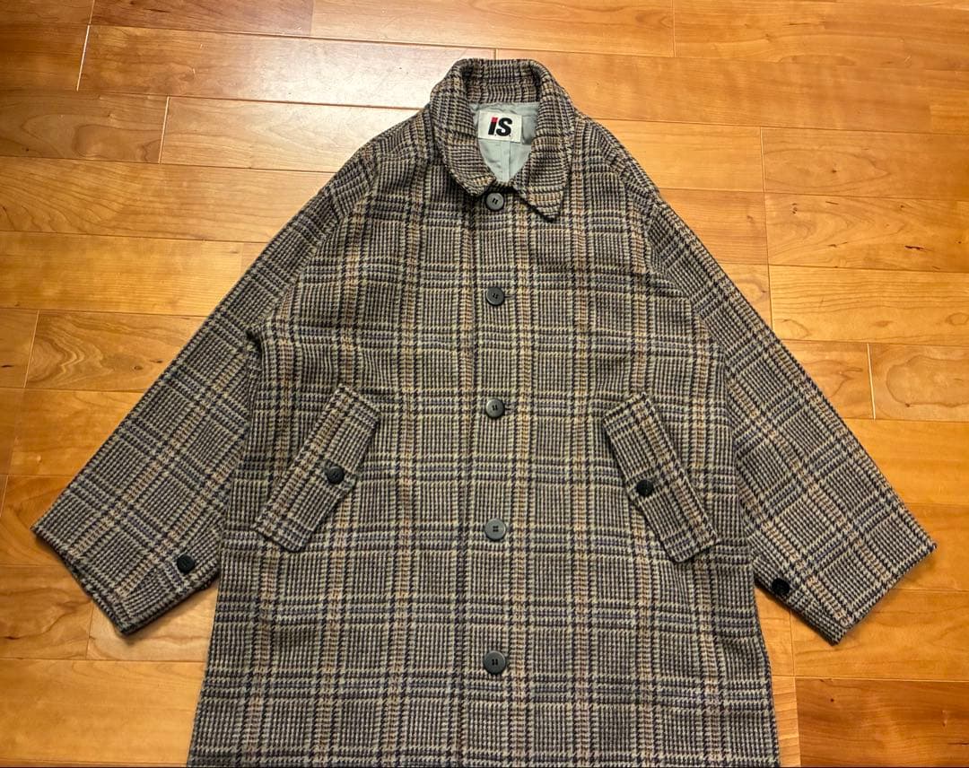 希少　I.S. イッセイミヤケ チェック柄 ウールコート エルボーパッチ　M
