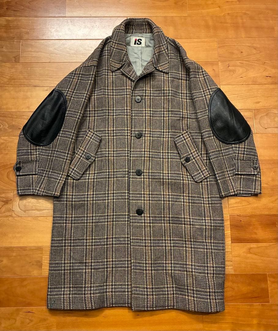 希少　I.S. イッセイミヤケ チェック柄 ウールコート エルボーパッチ　M