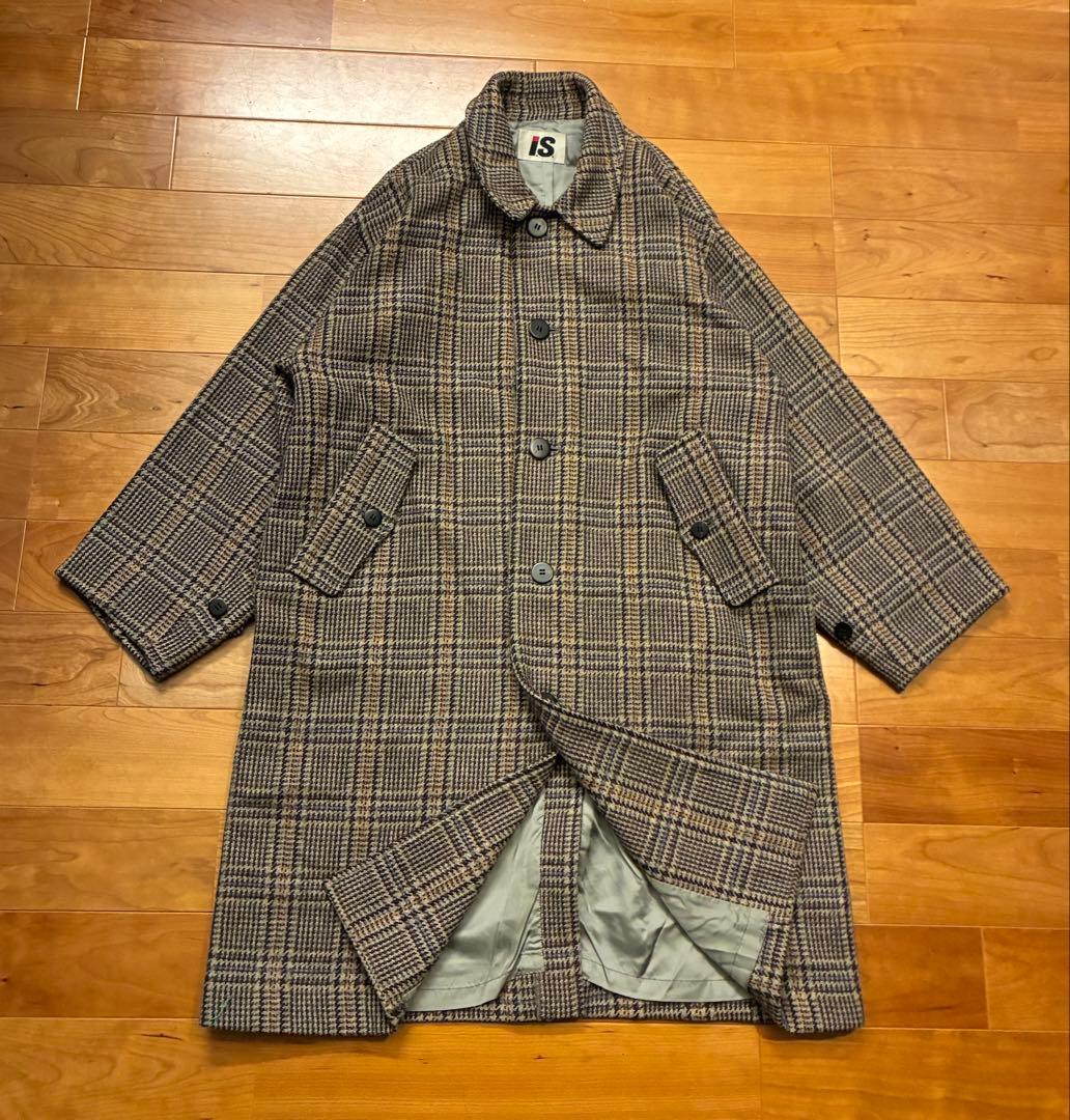 希少　I.S. イッセイミヤケ チェック柄 ウールコート エルボーパッチ　M