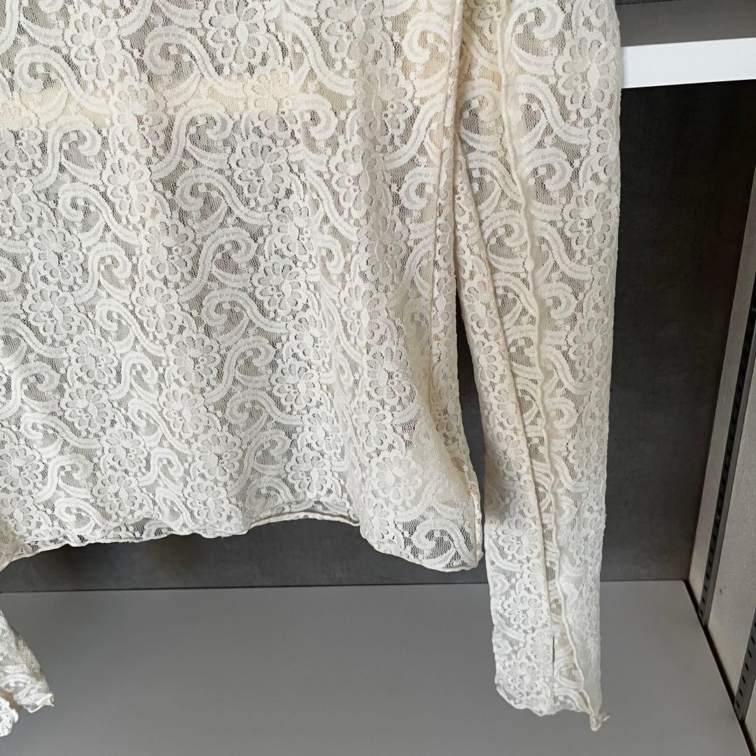 プランクプロジェクト　レースシアープリントカットソー　ホワイト　長袖　シースルー