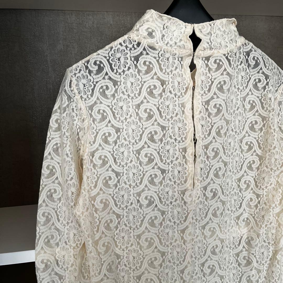 プランクプロジェクト　レースシアープリントカットソー　ホワイト　長袖　シースルー