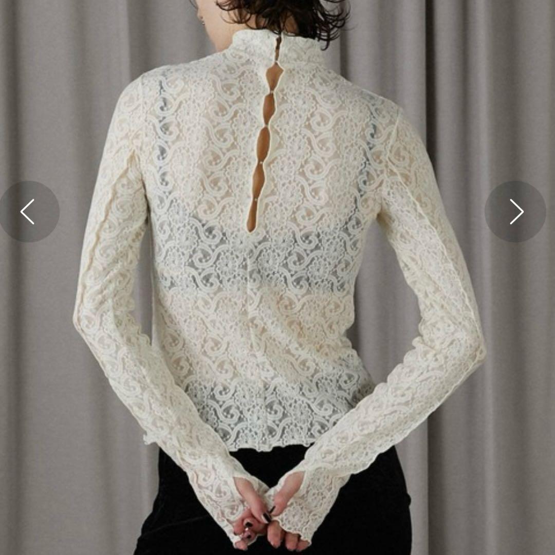 プランクプロジェクト　レースシアープリントカットソー　ホワイト　長袖　シースルー