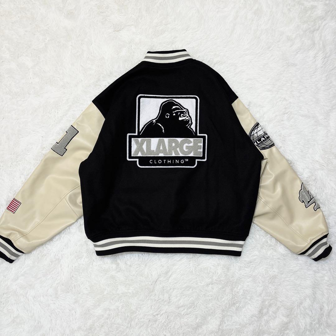 美品 XLARGE スタジャン ワッペンロゴ ジップアップ Lサイズ バック刺繍