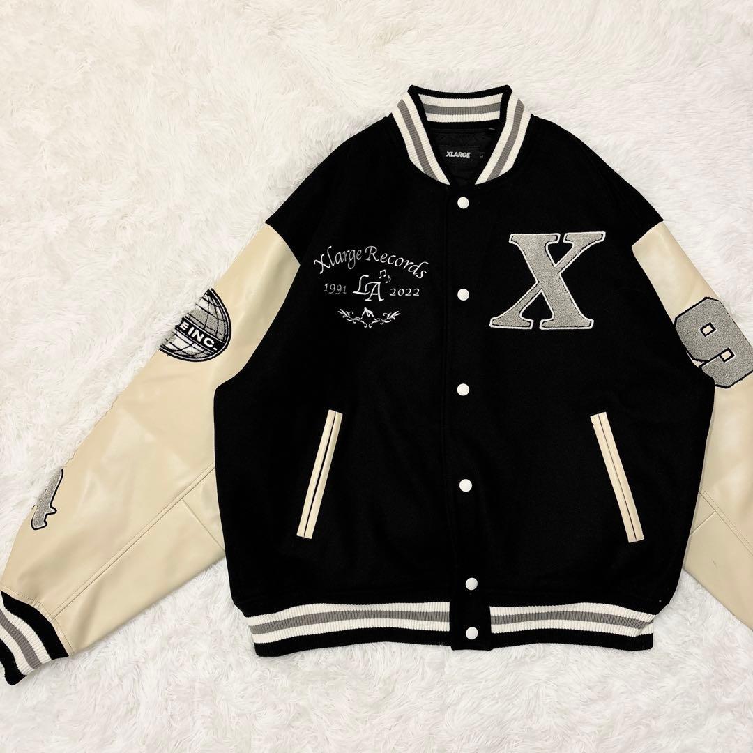 美品 XLARGE スタジャン ワッペンロゴ ジップアップ Lサイズ バック刺繍