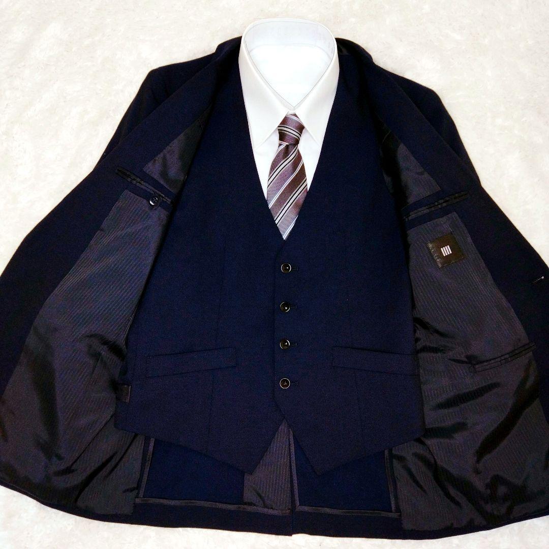 【美品】SUIT SELECT スーツセレクト スリーピース ネイビー 背抜き