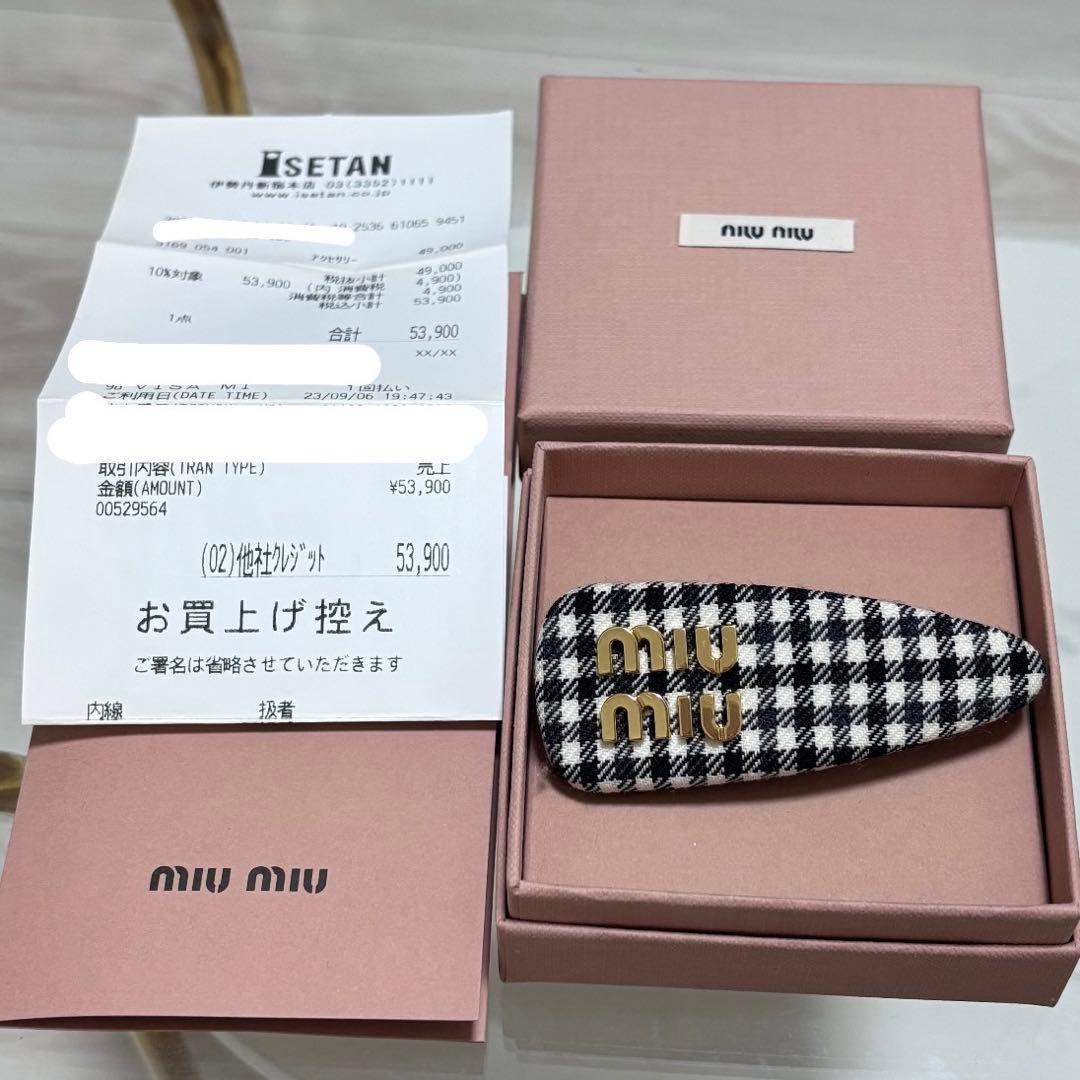 【正規品】miumiu ヘアピン ギンガム バレッタ 美品