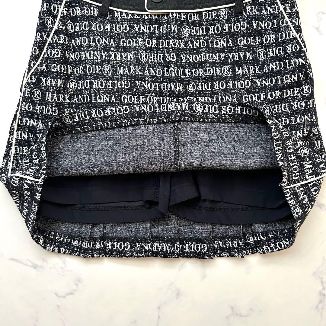 マークアンドロナ 近年モデル プリーツスカート インナー付き 総柄 レザーロゴ
