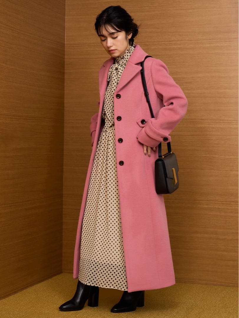 ルルウィルビー　ダブルビーバーロングコート　ピンク