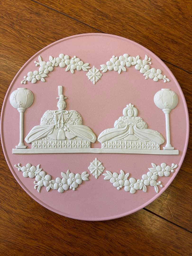 ひな祭り 陶器飾り 彫刻 ピンク