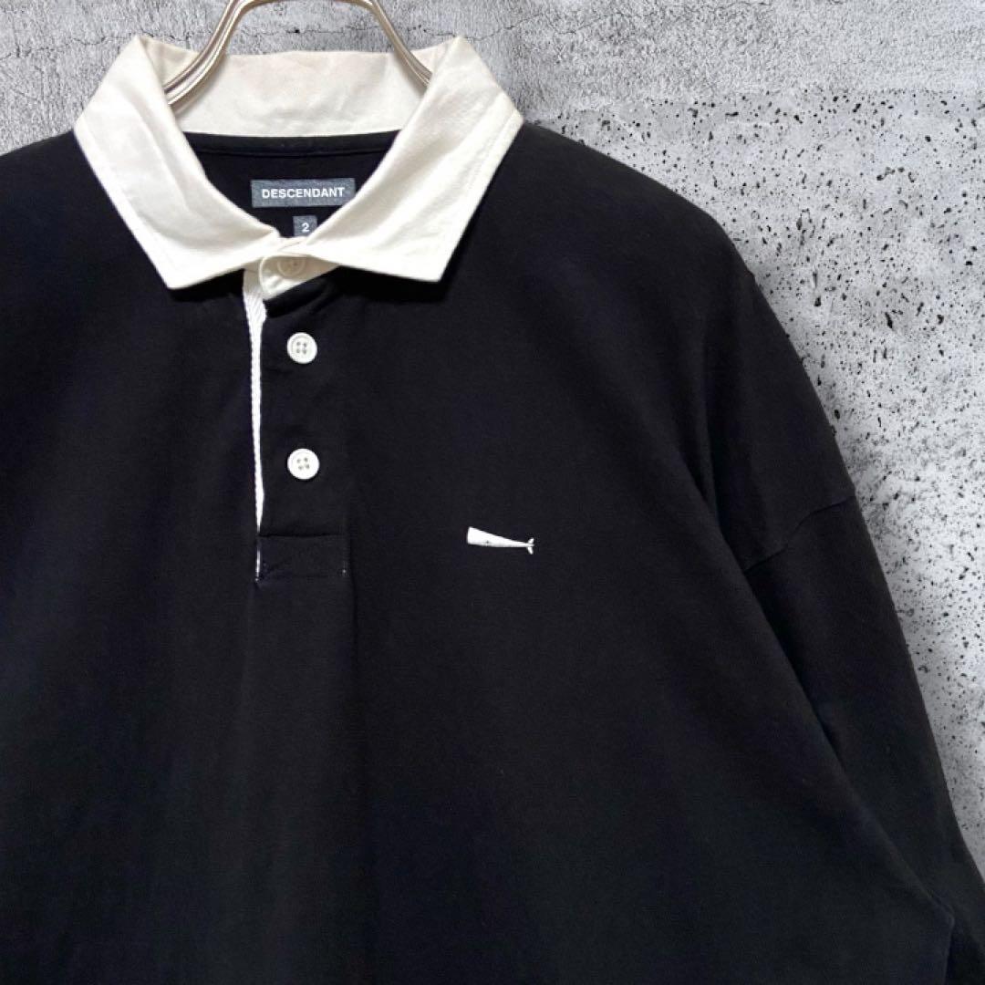 【ロゴ刺繍】DESCENDANT 長袖 ポロシャツ 黒 サイズ② XL相当 窪塚