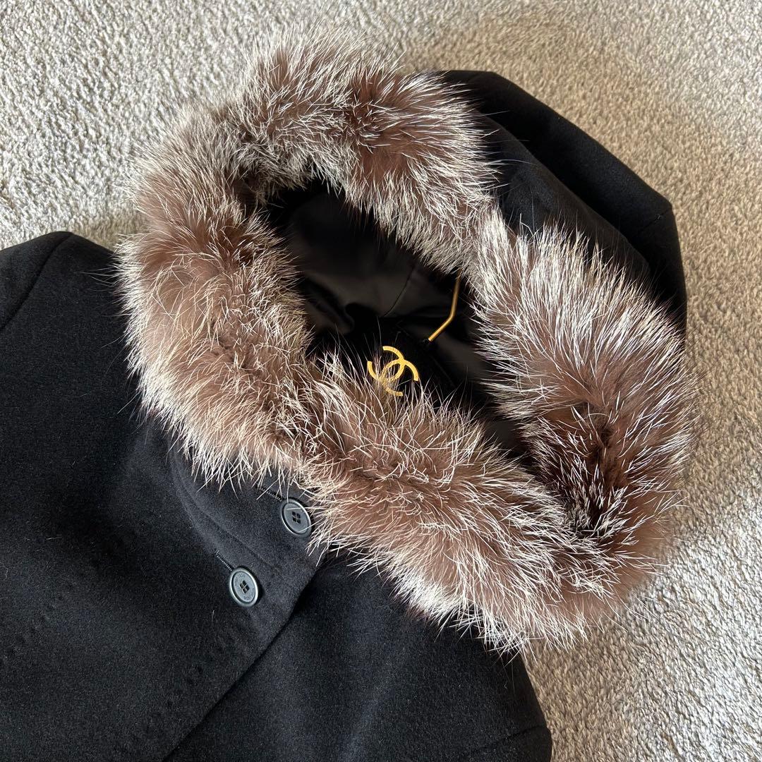 23区 オンワード樫山 フォックスファー ロングコート フーデッド 美品