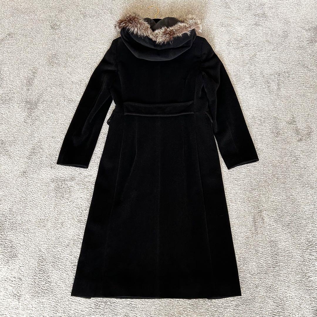 23区 オンワード樫山 フォックスファー ロングコート フーデッド 美品