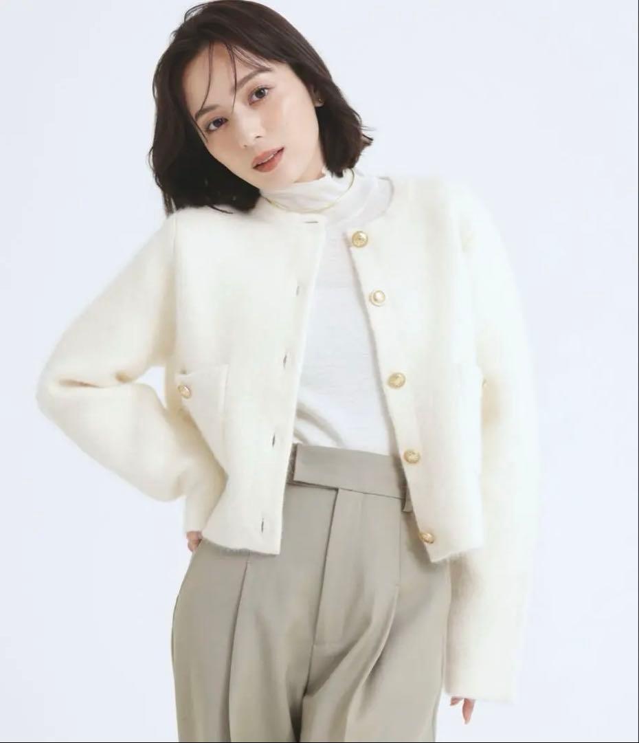 ma♡ 　anuans ノーカラーニットジャケット　ニットセット