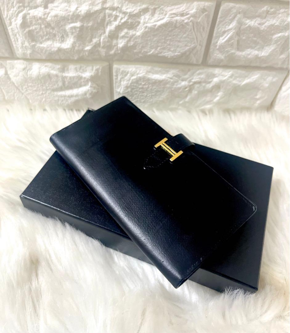 【美品】HERMESエルメス べアン スフレ 長財布 レザー ブラック 刻印有り