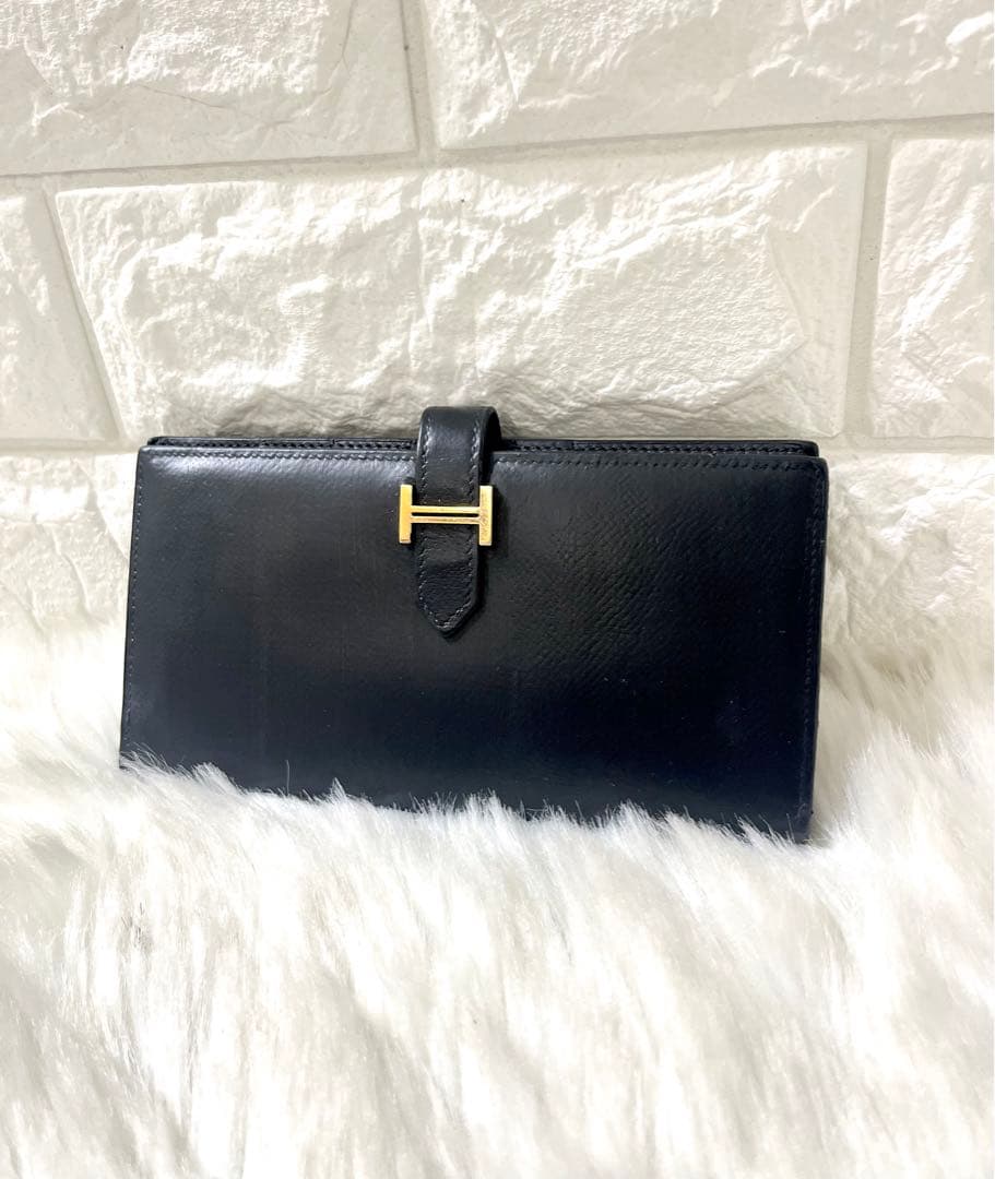【美品】HERMESエルメス べアン スフレ 長財布 レザー ブラック 刻印有り