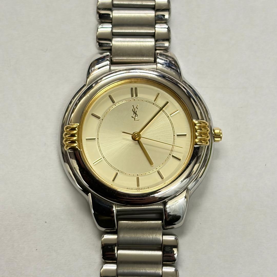 中古美品 新品電池 YSL イヴサンローラン ユニセックス腕時計 アイボリー
