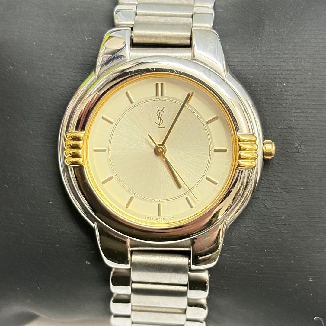 中古美品 新品電池 YSL イヴサンローラン ユニセックス腕時計 アイボリー