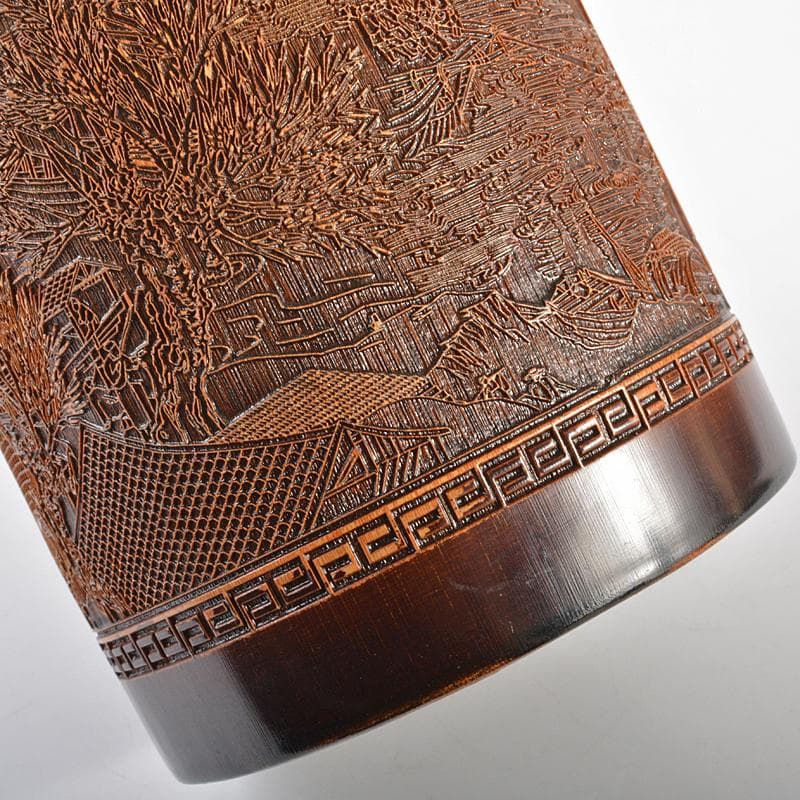中国　古竹彫刻　清明上河図刻　筆筒　V　R7106