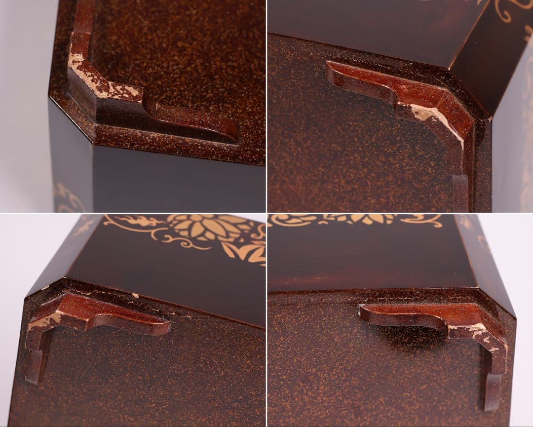 【MA693】加賀蒔絵 饅羹重 御所車 葵唐草 蝶 金蒔絵 螺鈿 木製 饅頭箱