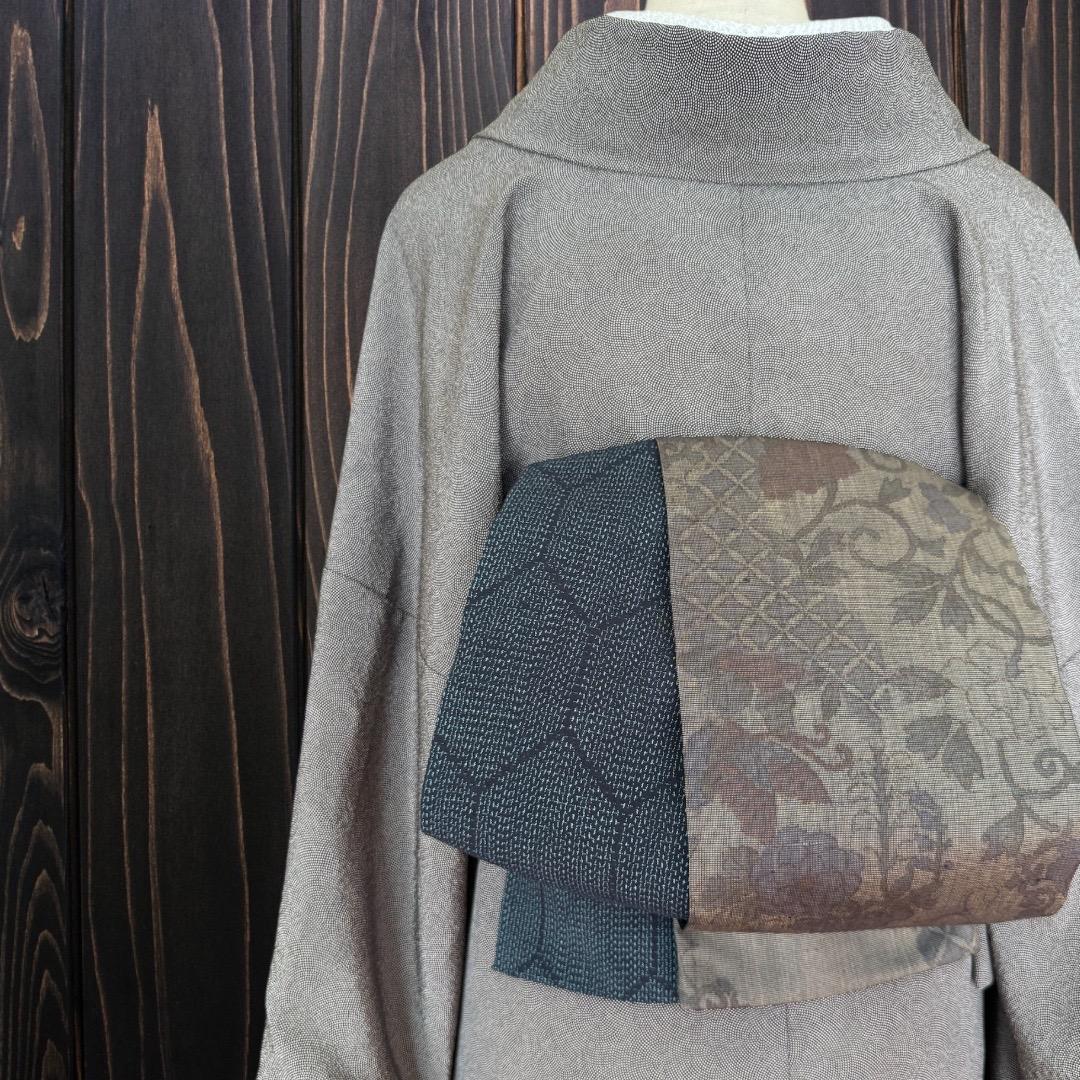 *着物反物*　辻ヶ花大島と十日町紬亀甲　大人の兵児帯　半幅帯　長尺470cm