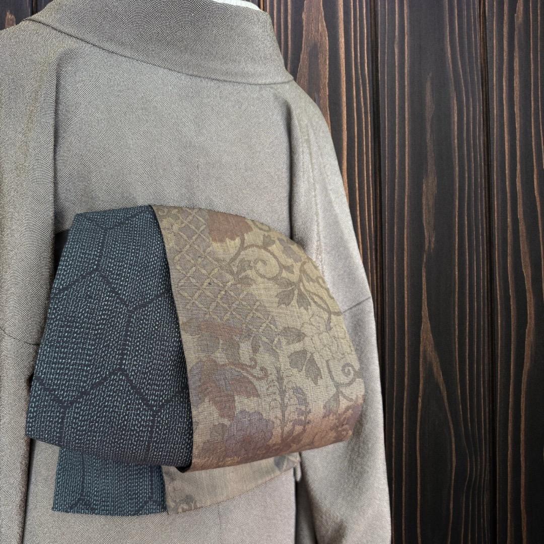 *着物反物*　辻ヶ花大島と十日町紬亀甲　大人の兵児帯　半幅帯　長尺470cm