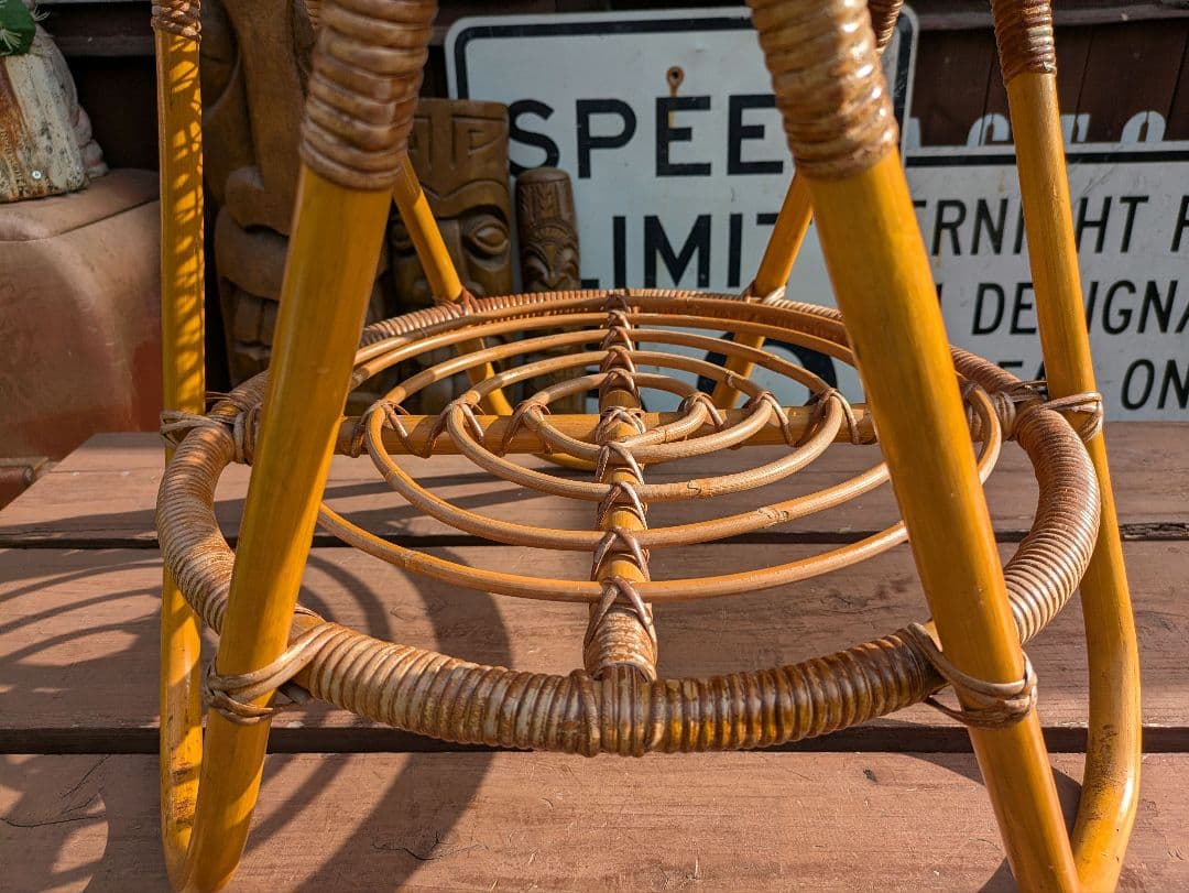 ビンテージ オールド ラタン ガラステーブル コーヒーテーブル