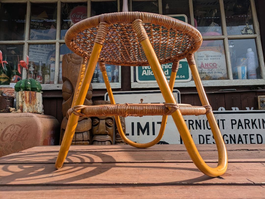 ビンテージ オールド ラタン ガラステーブル コーヒーテーブル