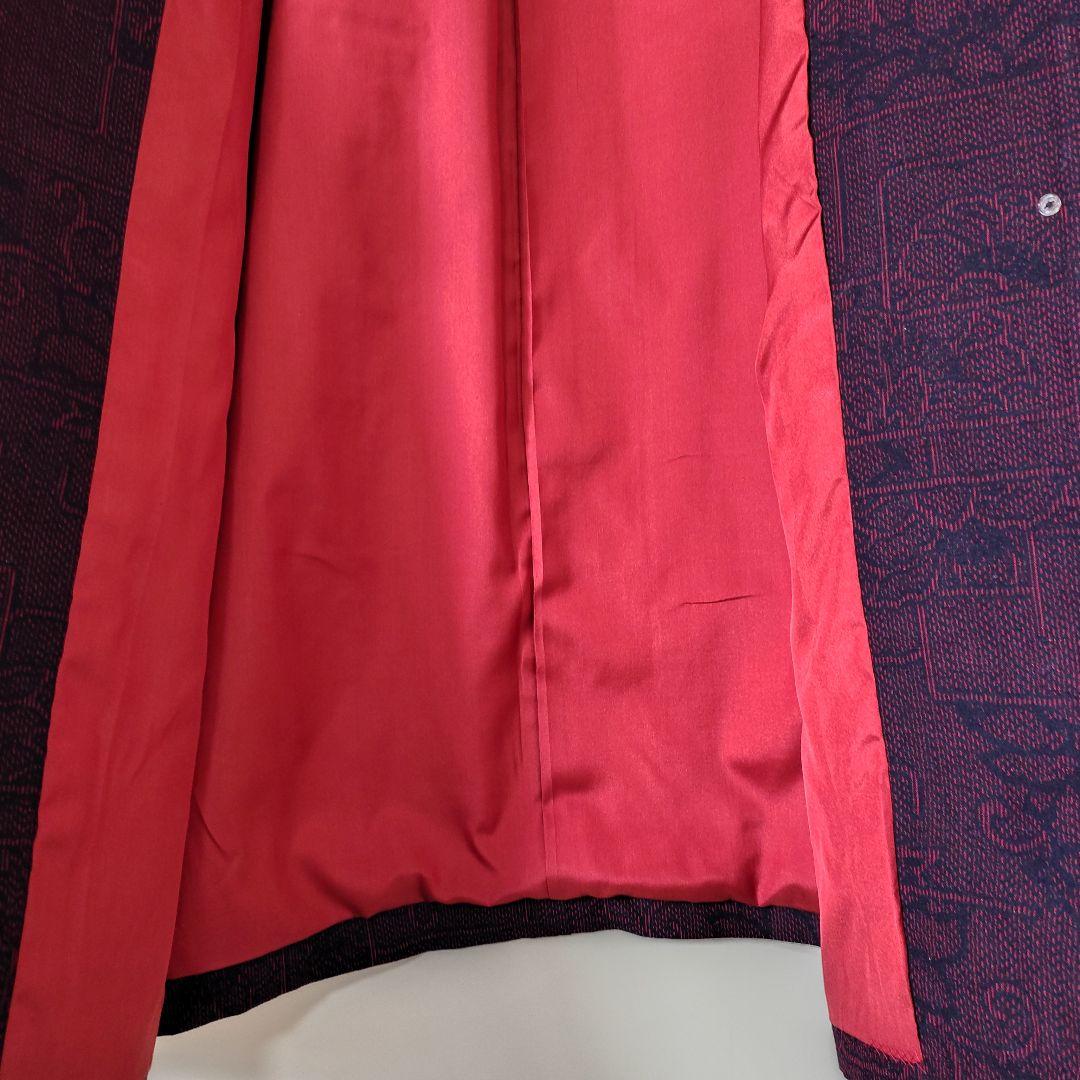 専用出品大島紬エンジ色大きな襟総裏地付きロングコート