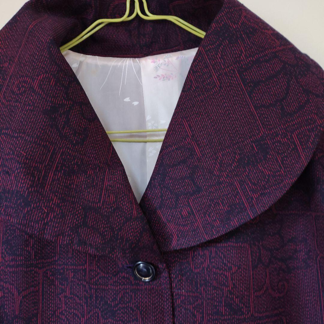 専用出品大島紬エンジ色大きな襟総裏地付きロングコート