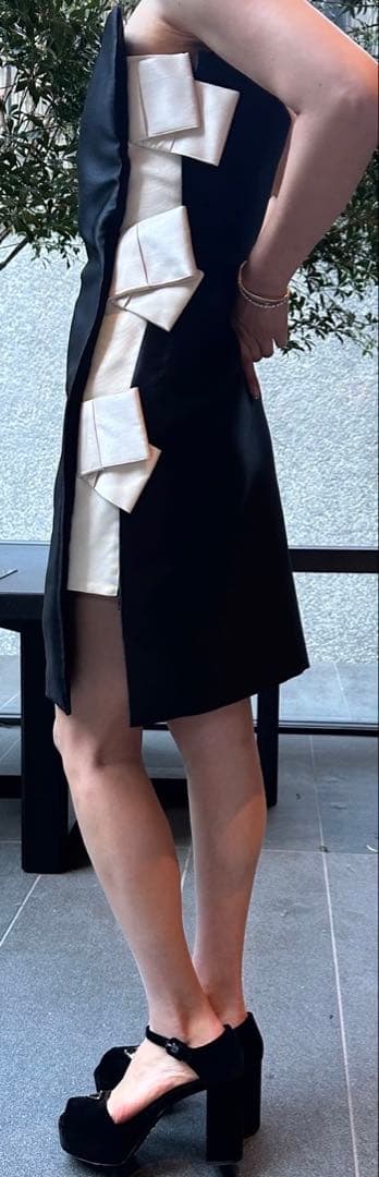 ランバン　ストラップレス ブラックドレス リボン