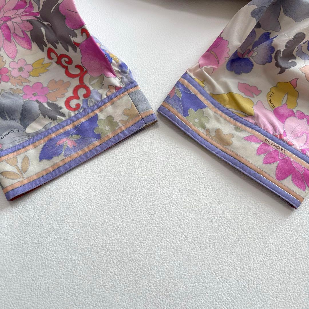 レオナール シルク100% トレンチコート 花柄 トリム M〜L スプリング