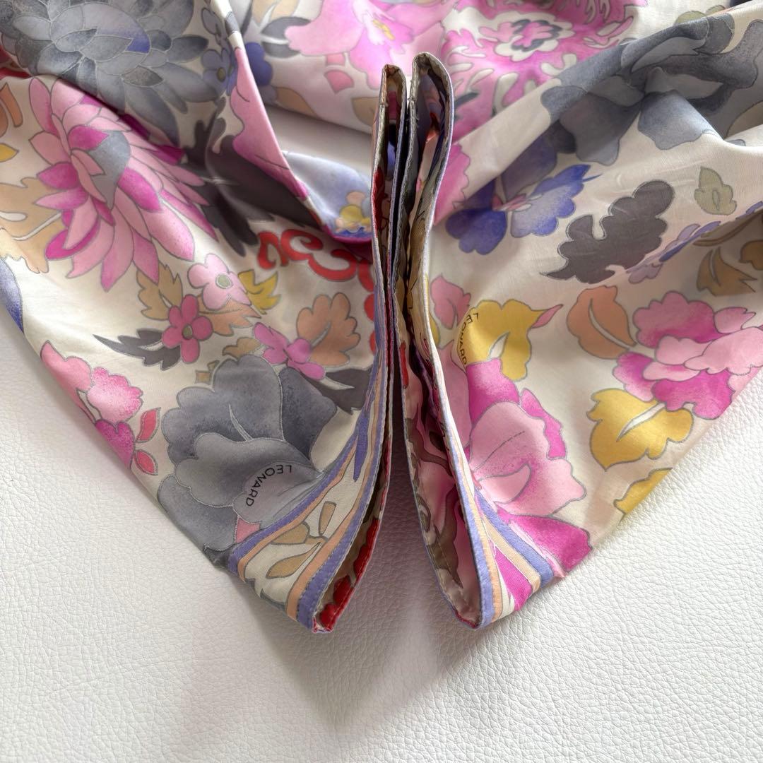 レオナール シルク100% トレンチコート 花柄 トリム M〜L スプリング