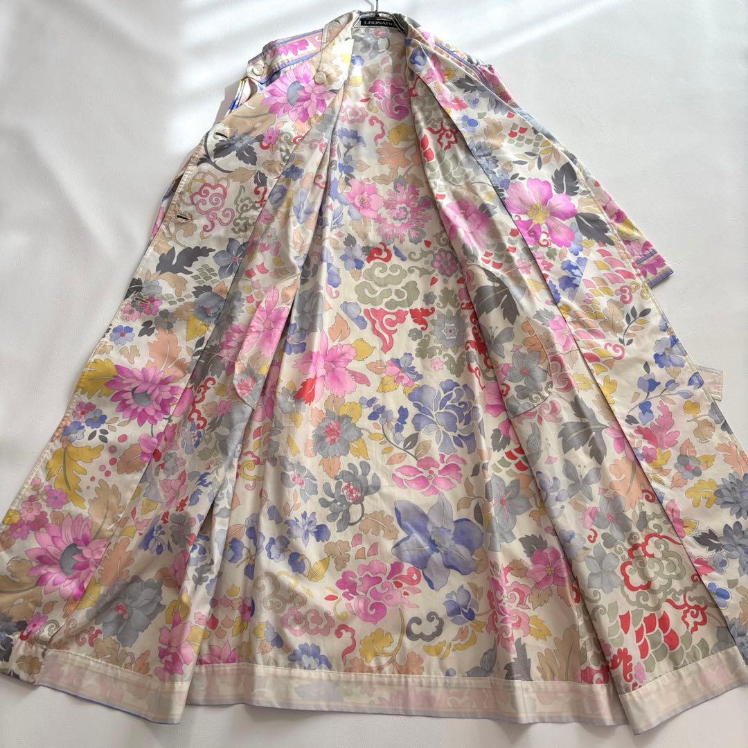 レオナール シルク100% トレンチコート 花柄 トリム M〜L スプリング