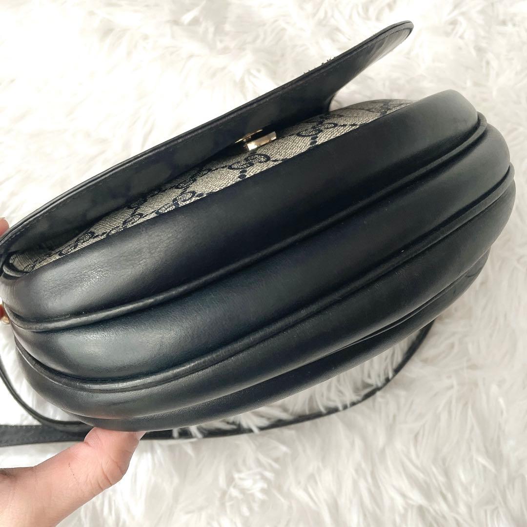 美品⭐︎OLD GUCCI ggシマ ネイビー レザー ロゴ金具 ショルダーバッグ