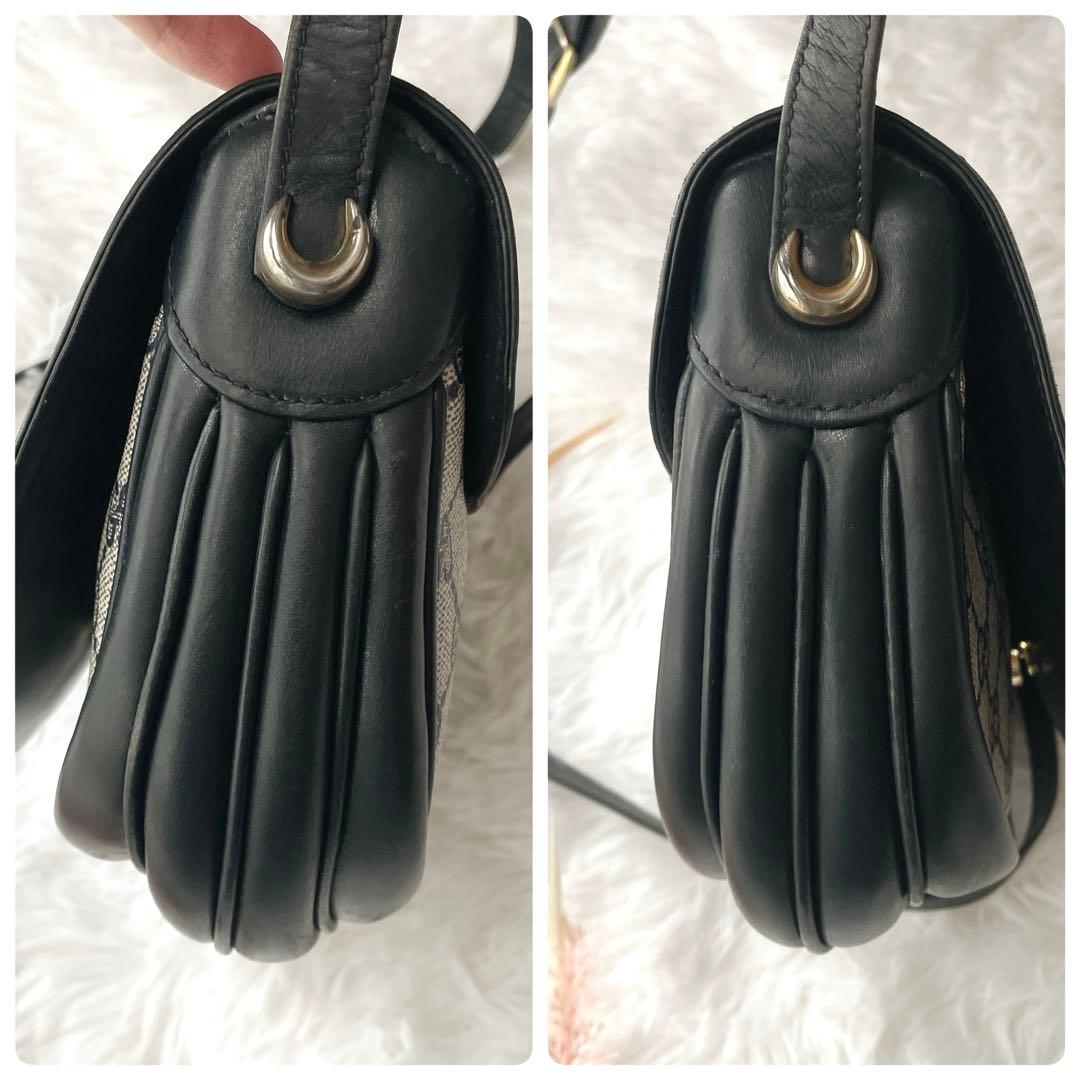 美品⭐︎OLD GUCCI ggシマ ネイビー レザー ロゴ金具 ショルダーバッグ