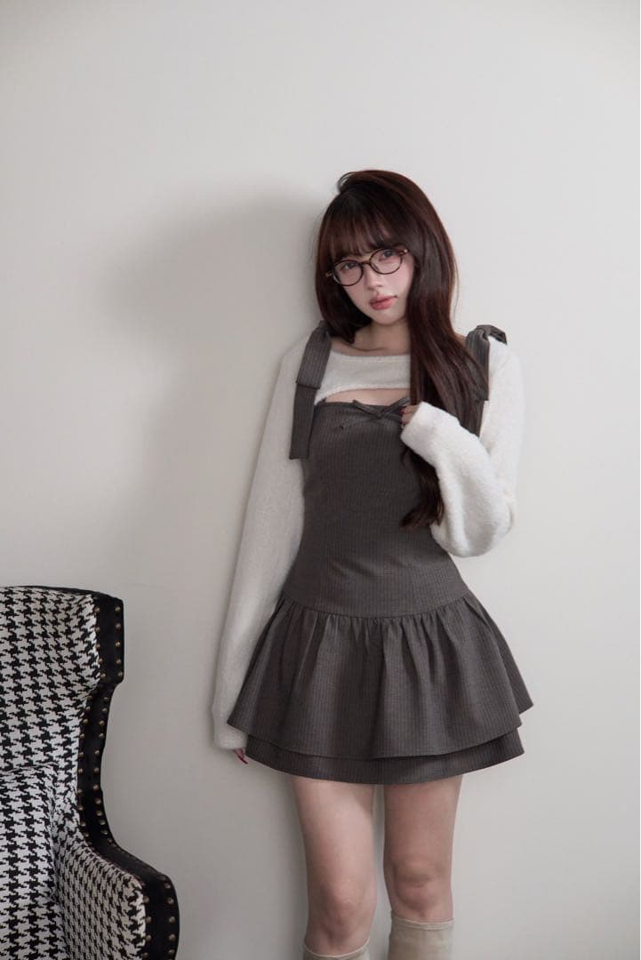 BunnyLis ふわもこボレロ×ストライプミニワンピセット