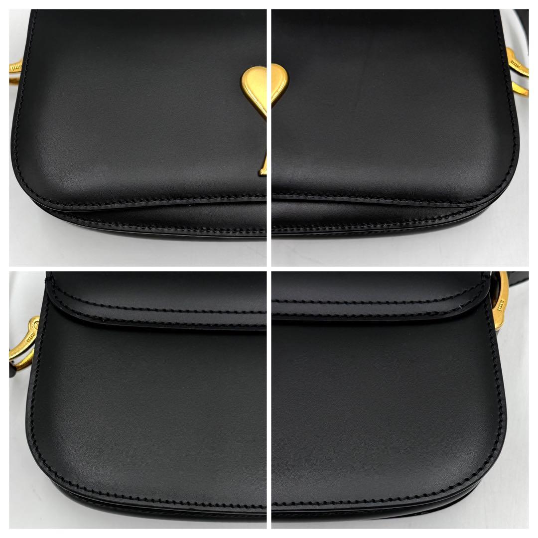 【極美品】アミパリス バケット ショルダーバッグ ハート ロゴ レザー ブラック