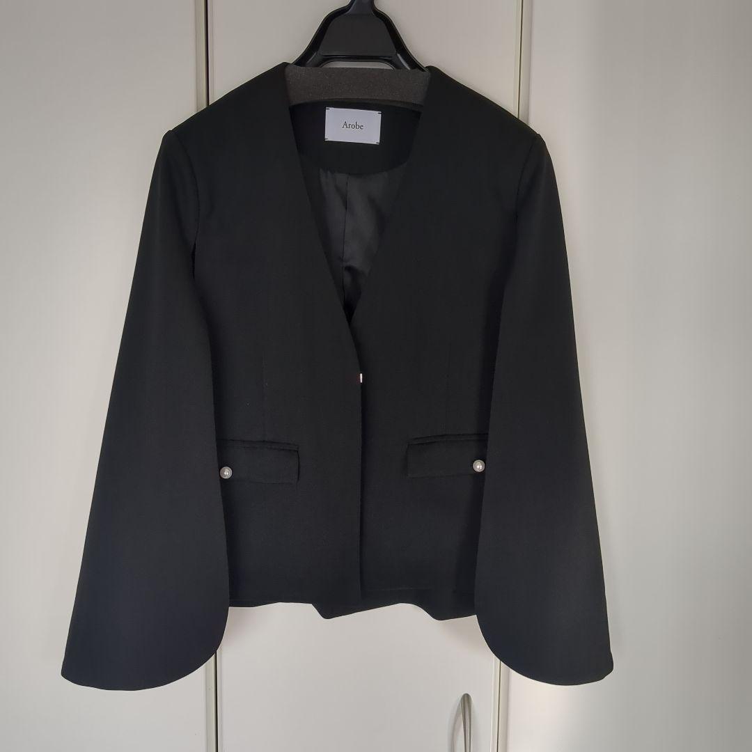 スコットクラブ Arobe ノーカラージャケット ブラック ケープ　ジャケット