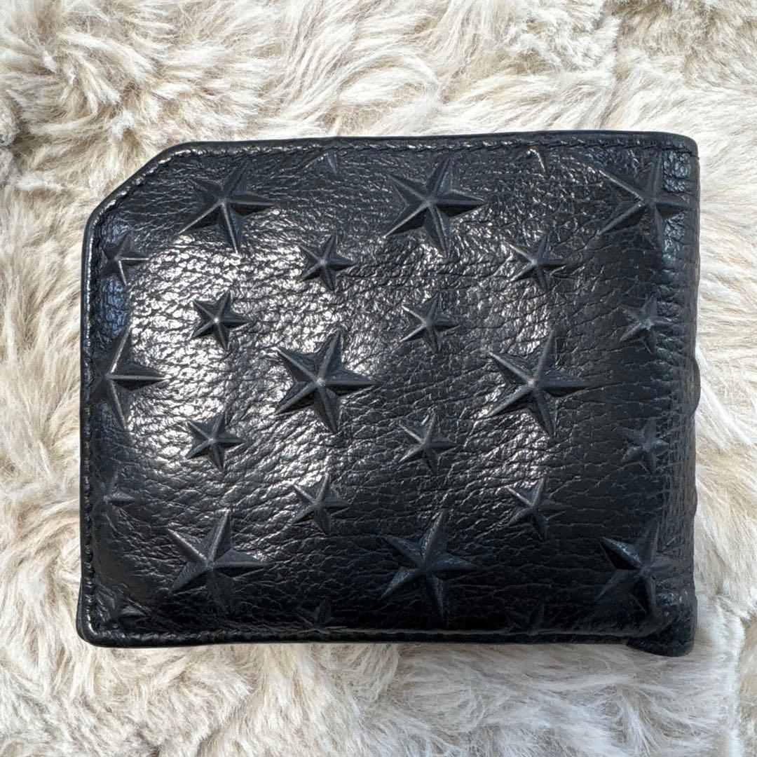 JIMMY CHOO ジミーチュウ ブラックレザー 星型エンボス 二つ折り財布