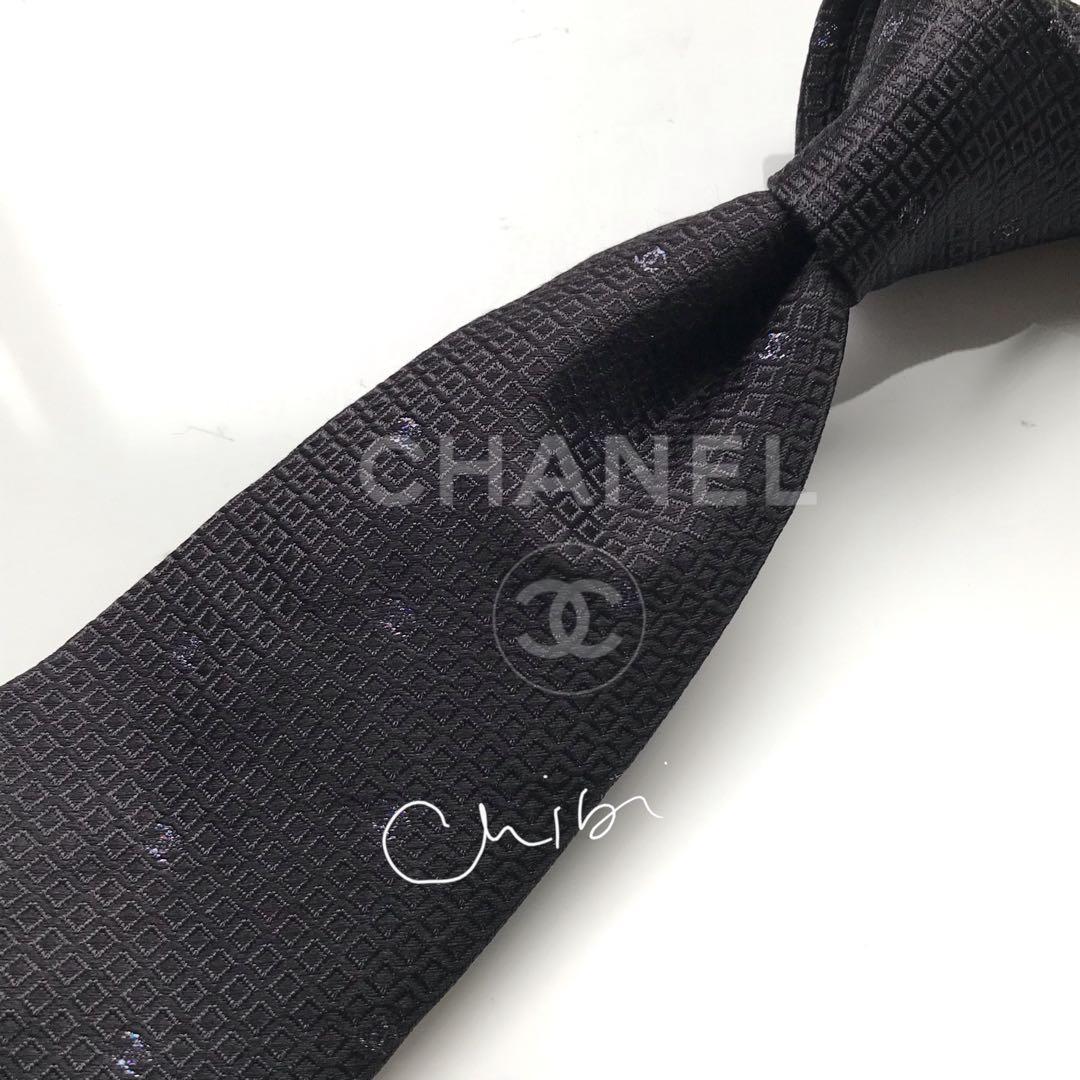 CHANEL 幾何学模様 ネクタイ 黒