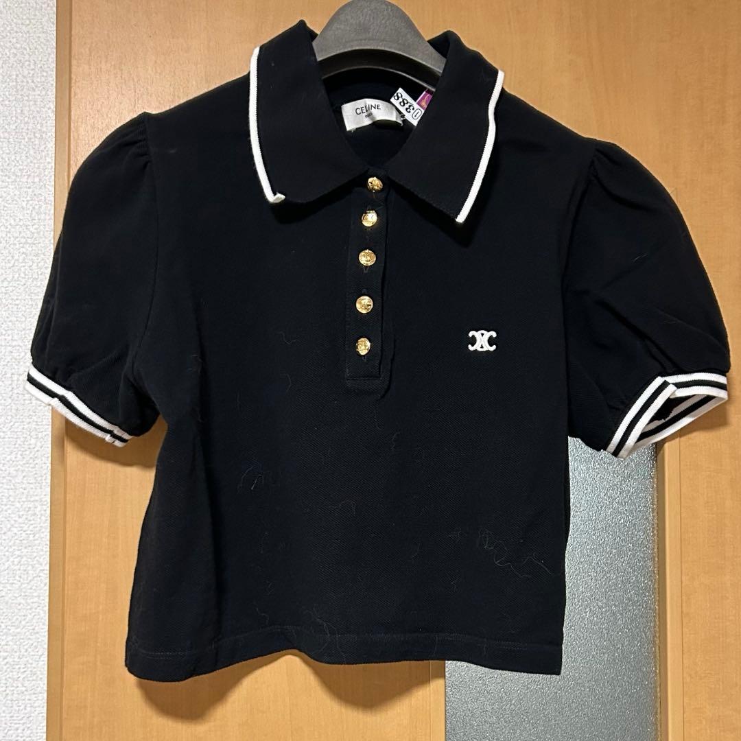 CELINE 23SS トリオンフ クロップド ポロシャツ コットンピケ