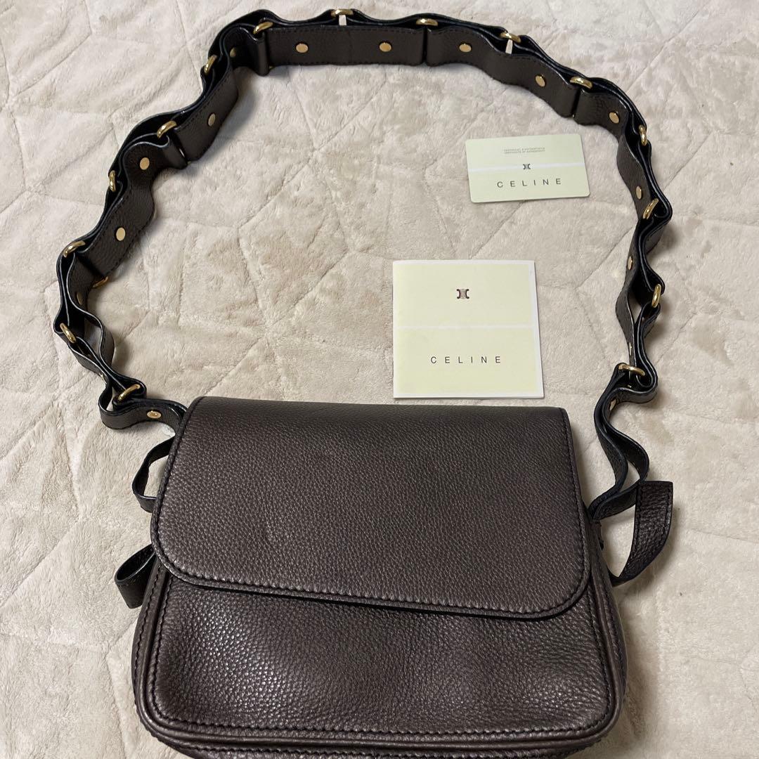 CELINE ブラウンレザー ショルダーバッグ