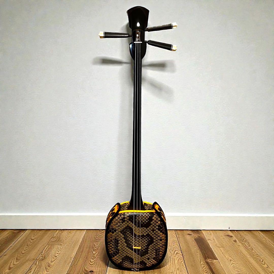 ほぼ未使用級❣️極美品✨ 沖縄三線 人工皮 蛇柄胴 琉球唐草刺繍 ハードケース付き