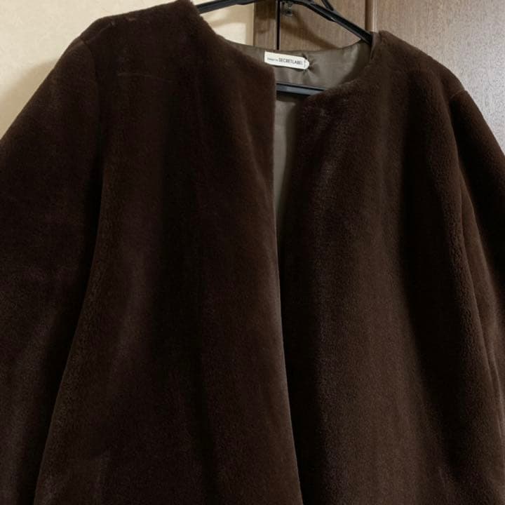 フェイクファーコート　ブラウン　ノーカラーコート