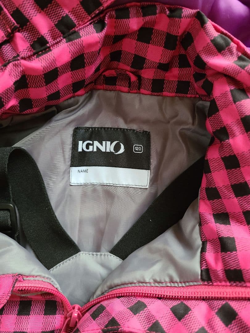 IGNIO 子ども用スキーウェア ピンク/黒チェック上下セット120cm2セット