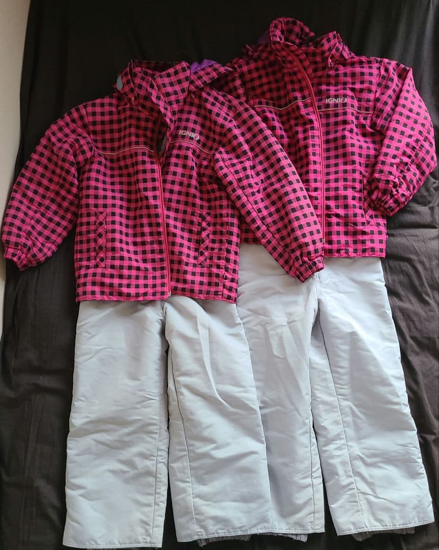 IGNIO 子ども用スキーウェア ピンク/黒チェック上下セット120cm2セット